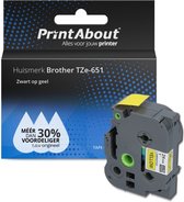 PrintAbout huismerk Tape TZe-651 Zwart op geel (24 mm) geschikt voor Brother