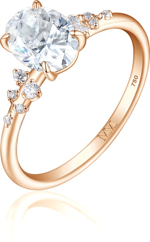 Ovaline - Ring moissanite ovale en or rose 18 carats avec pierres latérales minimalistes - 1,5 carat