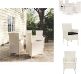 vidaXL Tuinset - Eettafel en 4 stoelen - Wit poly rattan - 150 x 90 x 75 cm - Zwart kussen - Tuinset