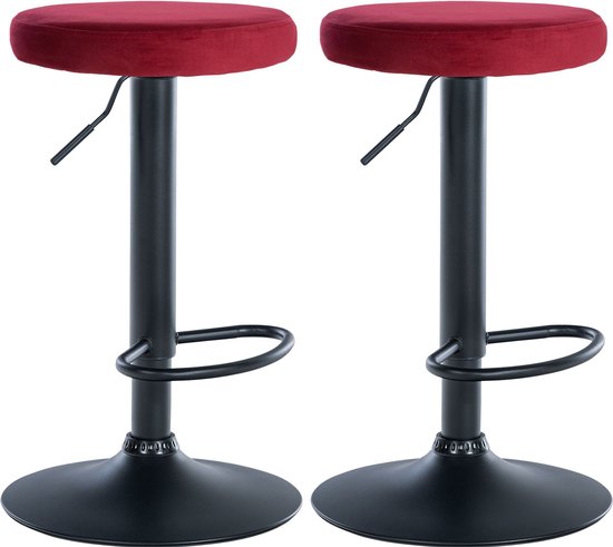 CLP Ponte Set van 2 barkrukken - Verstelbaar - Velvet - Fluweel - Metaal mat zwart rood