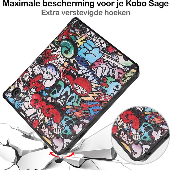 Hoesje Geschikt voor Kobo Libra 2 Hoesje Luxe Bescherm Case Trifold Met Screenprotector - Hoes Geschikt voor Kobo Libra 2 Hoes Book Cover - Graffity van Hoesje  — afbeelding 3
