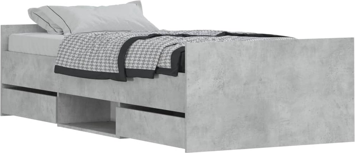 vidaXL - Bedframe - met - hoofd- - en - voeteneinde - betongrijs - 100x200 - cm