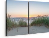 Artaza Canvas Schilderij Tweeluik Zee vanuit Duinen met Zonsondergang - 80x60 - Klein - Foto Op Canvas - Canvas Print