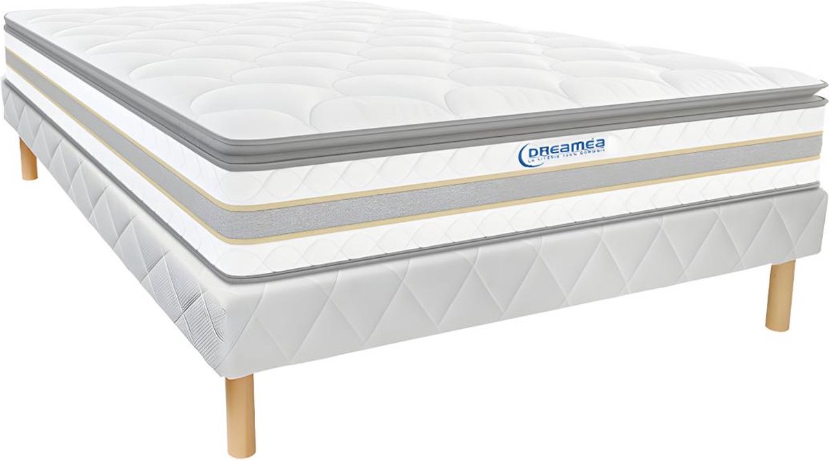 DREAMEA Set bedbodem + matras met pocketveren en geïntegreerd dekmatras CANTERBURY van DREAMEA - 160 x 200 cm L 200 cm x H 30 cm x D 160 cm