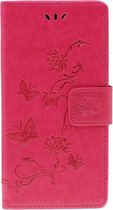 Shop4 - iPhone 11 Pro Max Hoesje - Wallet Case Bloemen Vlinder Rood