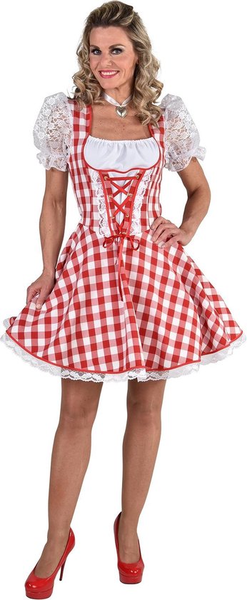 Magic By Freddy's - Boeren Tirol & Oktoberfest Kostuum - Bierfeest Dirndl Brabants Bont - Vrouw - Rood, Wit / Beige - XL - Bierfeest - Verkleedkleding