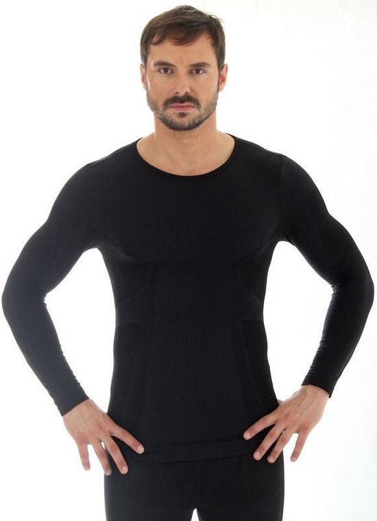 Brubeck Comfort | Sous-vêtements pour hommes - Maillot de corps à manches longues sans couture avec laine mérinos - Noir - M