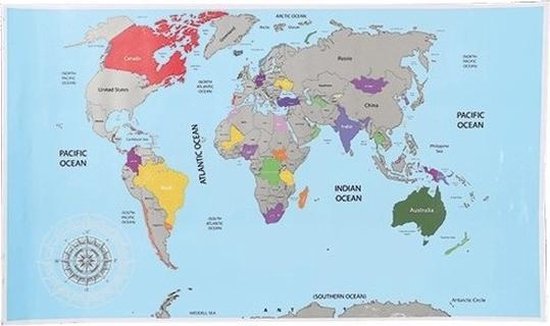 Wereldkaart kraskaart wereld poster 52 x 88 cm - Educatief/Aardrijkskunde - Scratch Map - Kras de bezochte landen
