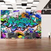 Fotobehang - Graffiti: Chaos in Blauw, premium print vliesbehang