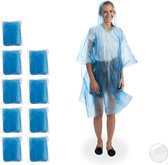Relaxdays regenponcho - set van 10 - poncho - met capuchon - regenkleding - cape - blauw
