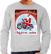 Foute Kersttrui / sweater - No presents for kids only for me suckers - motorliefhebber / motorrijder / motor fan grijs voor heren - kerstkleding / kerst outfit S (48)