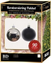 Kerstballen set 90-delig voor 150 cm boom - Zilver met zwarte Kerstversiering