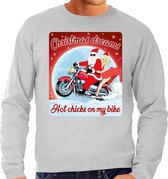 Foute Kersttrui / sweater - Christmas dreams hot chicks on my bike - motorliefhebber / motorrijder / motor fan grijs voor heren - kerstkleding / kerst outfit S (48)