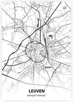 Leuven plattegrond - A4 poster - Zwart witte stijl