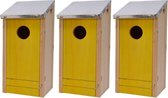 3x Houten vogelhuisjes/nestkastjes met gele voorzijde en metalen dakje 26 cm - Vogelhuisjes tuindecoraties