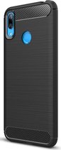 Shop4 - Geschikt voor Huawei Y7 2019 Hoesje - Zachte Back Case Brushed Carbon Zwart
