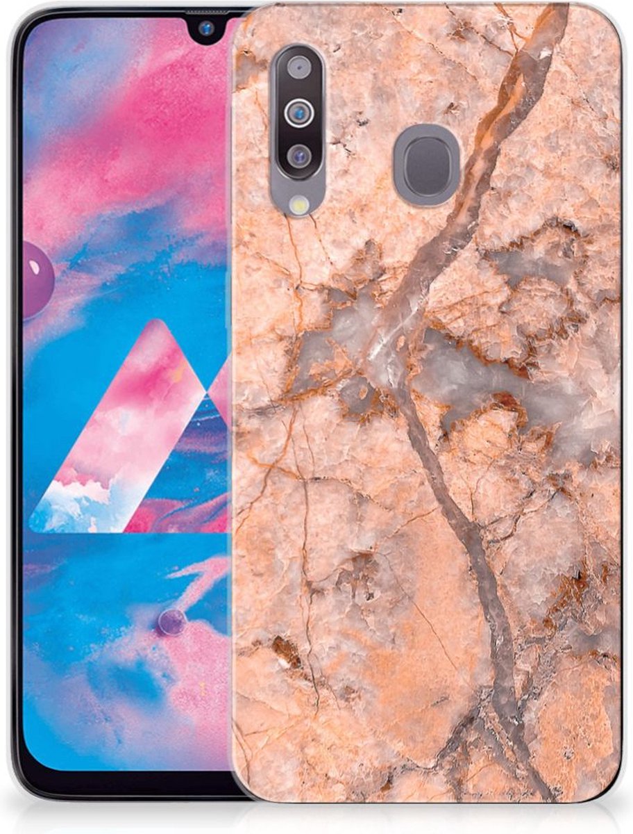 Back Cover voor Samsung Galaxy M30 TPU Siliconen Hoesje Marmer Oranje