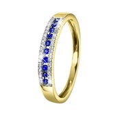 Lucardi Dames Ring saffier en diamant 0,06ct - Ring - Cadeau - 14 Karaat Goud - Geelgoud