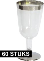 Luxe wijnglazen zilver/transparant kunststof - 180 ml - Herbruikbare wijnglazen - 60 stuks