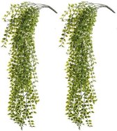2x Kunstplanten groene ficus hangplant/tak 80 cm UV bestendig - Nepplanten/neptakken - Ficus klimop