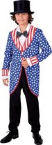 Magic By Freddy's - Landen Thema Kostuum - Slipjas Stars And Stripes Amerikaanse Verkiezingen Jongen - blauw - Maat 140 - Carnavalskleding - Verkleedkleding