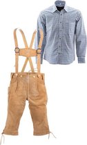 Lederhosen set | Top Kwaliteit | Lederhosen set I (goudbruine broek + blauw overhemd)-60-XXL