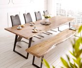 Massief houten tafel Live-Edge acacia natuur 300x100 dikte 3,5 cm frame schuin boomtafel