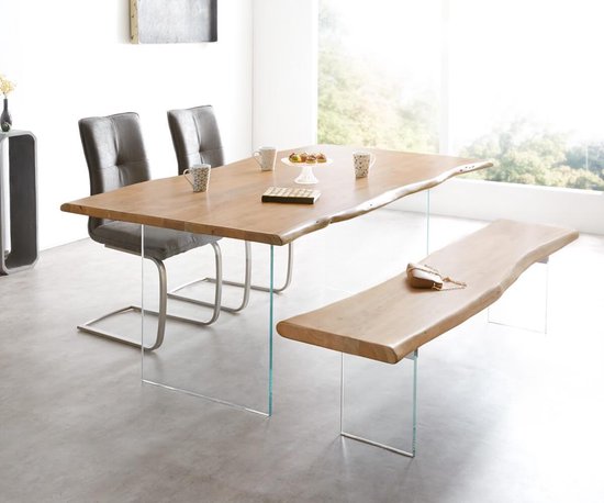 vooroordeel rol het doel Massief houten tafel Live-Edge acacia natuur 200x100 bovenblad 3,5 cm glazen  poten... | bol.com