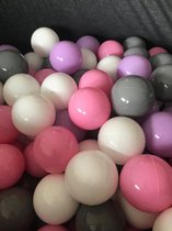 300 ballen 7cm, wit, roze, grijs, paars