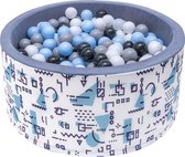 Ballenbak - stevige ballenbad --90 x 40 cm - 400 ballen Ø 7 cm - blauw, wit, grijs en zwart
