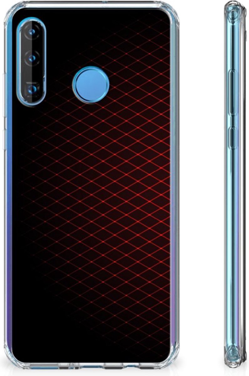 Huawei P30 Lite Doorzichtige Silicone Hoesje Geruit Rood