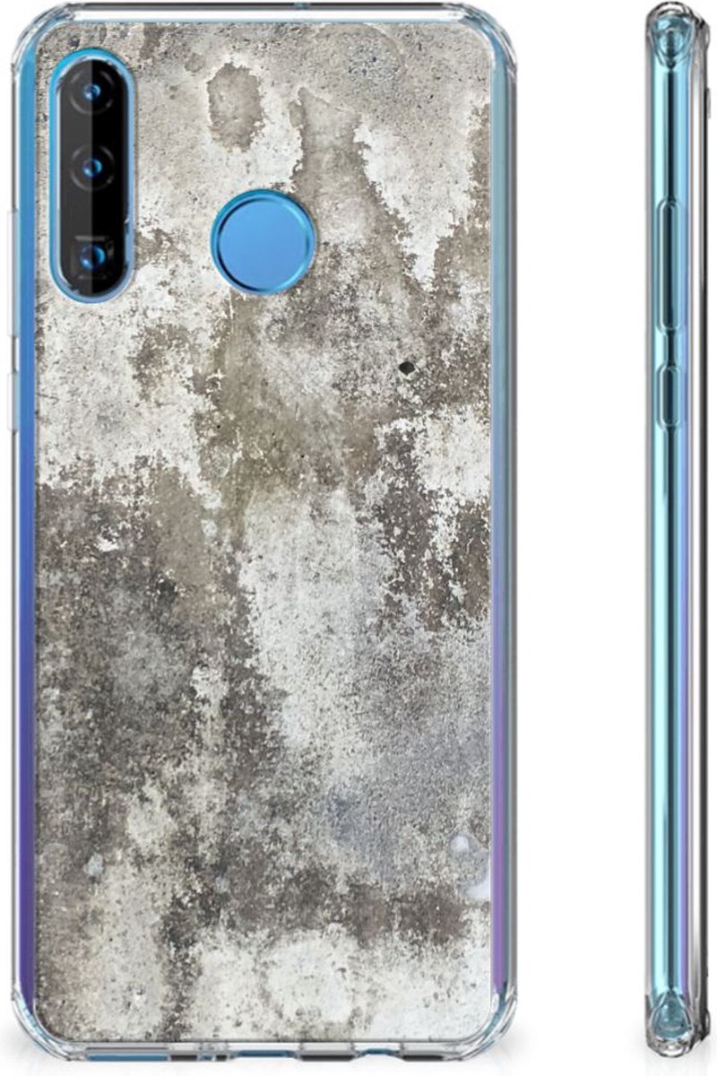 TPU Case Anti-Shock voor Huawei P30 Lite Anti-Shock Hoesje Beton Print