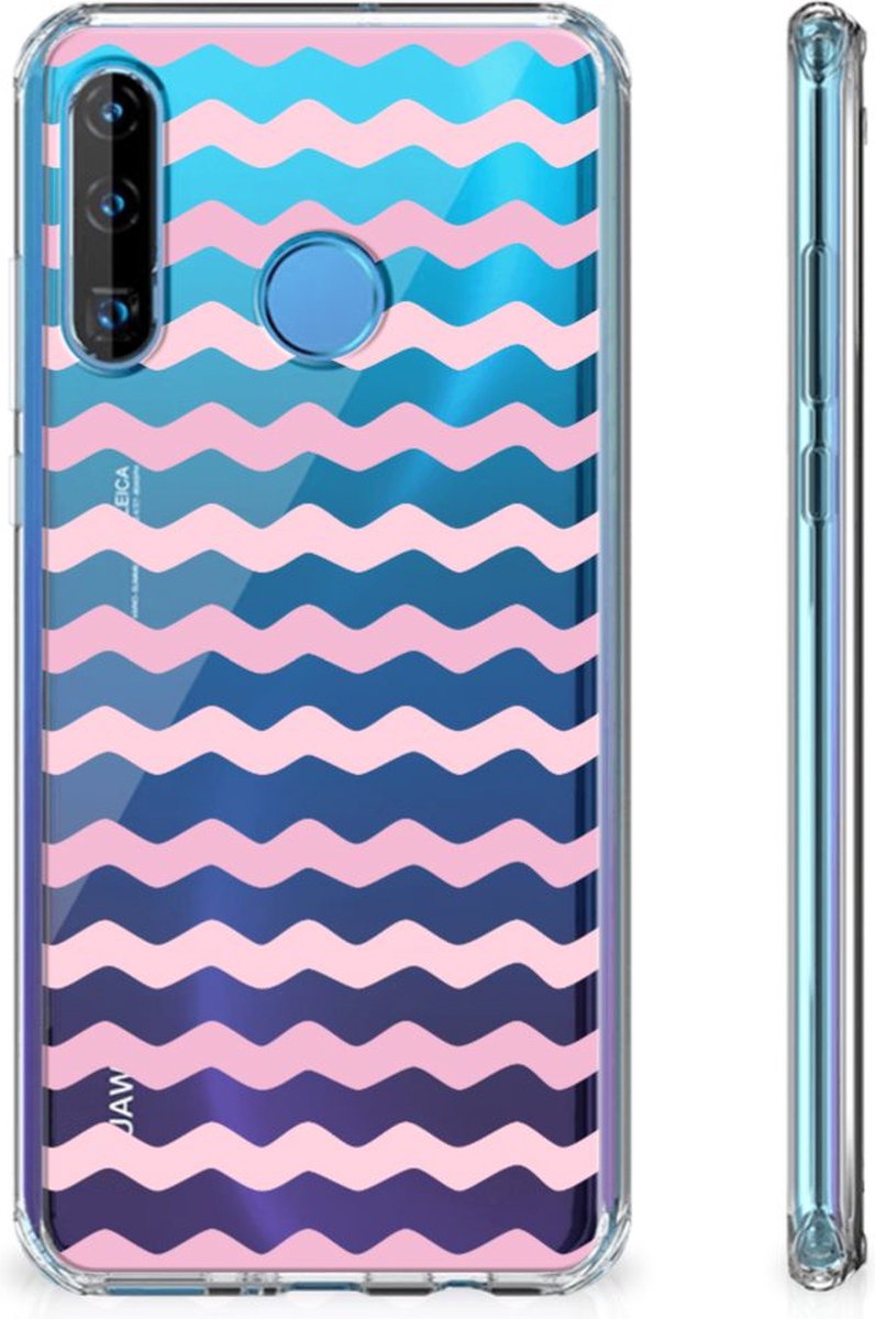 Huawei P30 Lite Doorzichtige Silicone Hoesje Waves Roze