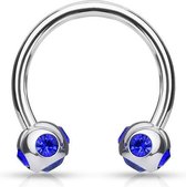 Rook piercing crystal ball ring blauw