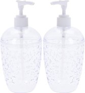 2x Transparante zeeppompjes met druppels 18 cm - Badkamer/toilet accessoires - Zeeppompjes