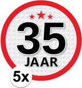 5x 35 Jaar leeftijd stickers rond 15 cm - 35 jaar verjaardag/jubileum versiering 5 stuks