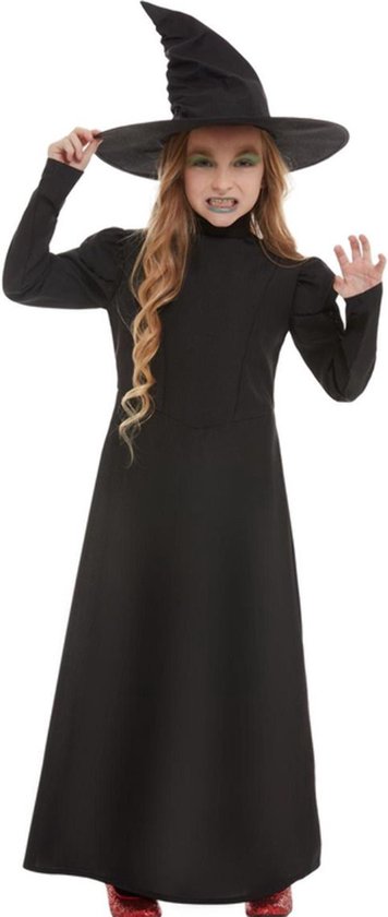 SMIFFY'S - Effen zwarte heksen outfit voor meisjes - 146/158 (10-12 jaar)