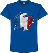 Frankrijk Ripped Flag T-Shirt - Blauw - M