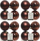 16x Mahonie bruine kunststof kerstballen 10 cm - Mat/glans - Onbreekbare plastic kerstballen - Kerstboomversiering roodbruin