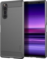 Sony Xperia 5 Geborsteld Carbon TPU Hoesje Grijs