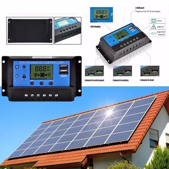 SZSSTH Solar Ladegerät Controller 30A Solarladeregler 12V 24V PWM Solar Laderegler with LCD-Display Solarpanel Batterie Intelligente Solarregler mit 2 USB 5V