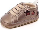 Gouden sneakers met rode sterren - Kunstleer - Maat 18 - Zachte zool - 0 tot 6 maanden