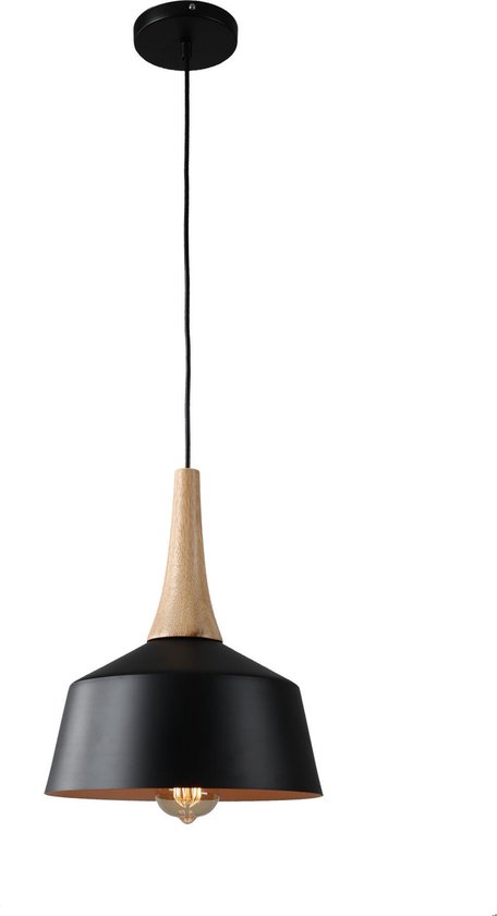 Hanglamp Modern Zwart Rond Aluminium en Hout - Valott Sirkka