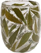 Sfeerlicht vaas glas met ‘echte bladeren’ ingelegd Ø11x13cm helder