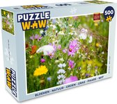 Puzzel Bloemen - Natuur - Groen - Gras - Paars - Wit - Legpuzzel - Puzzel 500 stukjes