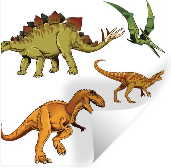 Muursticker kinderen - Muurstickers kinderkamer - Dinosaurus - Tekening - Kinderen - Jongens - Kinderen - Decoratie voor kinderkamers - 50x50 cm - Zelfklevend behangpapier - Stickerfolie