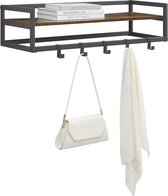 MIRA Home - Industriële Wandkapstok - Houten Plank en 6 Haken - Zwart Metalen Frame - 80cm Breed