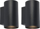 QAZQA sandy - Design Wandlamp Up Down voor binnen - 2 stuks - D 10 cm - Zwart - Woonkamer | Slaapkamer | Keuken