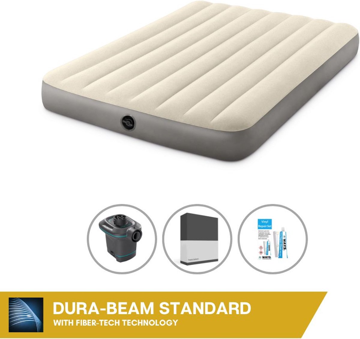 Intex Luchtbedset - Twijfelaar - 137 x 191 x 25 cm - Beige + Accessoires