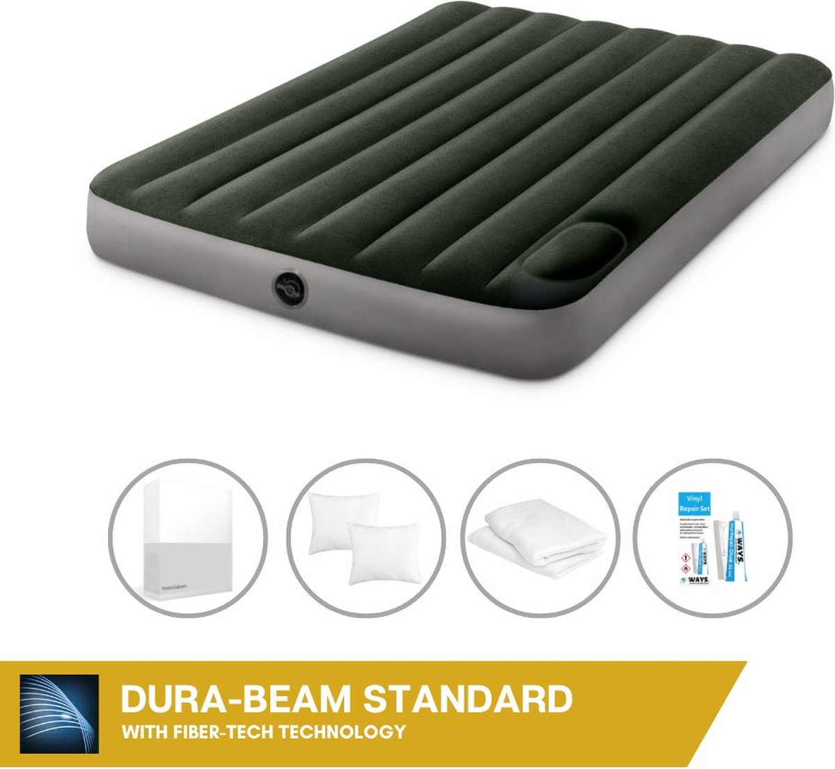 Intex Luchtbed - Twijfelaar - 137 x 191 x 25 cm - Groen - Inclusief Hoeslaken - Kussen - Kussenbeschermer en Reparatieset